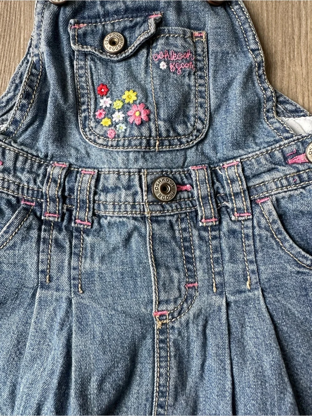 Oshkosh Denim Overall Pinafore Dress with Floral Pocket - Blue